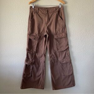 H&M Wide Leg Cargo Carpenter Pants Women’s 6 (31x28) Brown 100% Cotton Baddie